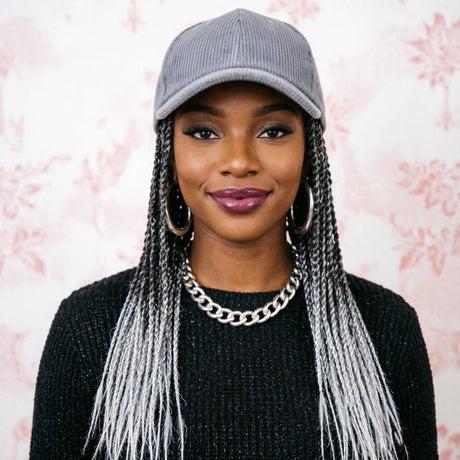 Silver Grey Snake Cap Wig Pre-looped Baseball Hat Wig