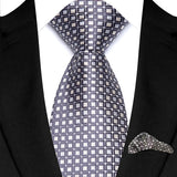 Silver Paisley Floral Stripes Neck Tie Set Handkerchief