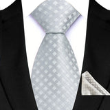 Silver Paisley Floral Stripes Neck Tie Set Handkerchief