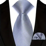 Silver Paisley Floral Stripes Neck Tie Set Handkerchief