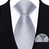 Silver Paisley Floral Stripes Neck Tie Set Handkerchief