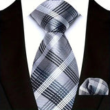 Silver Paisley Floral Stripes Neck Tie Set Handkerchief