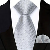 Silver Paisley Floral Stripes Neck Tie Set Handkerchief