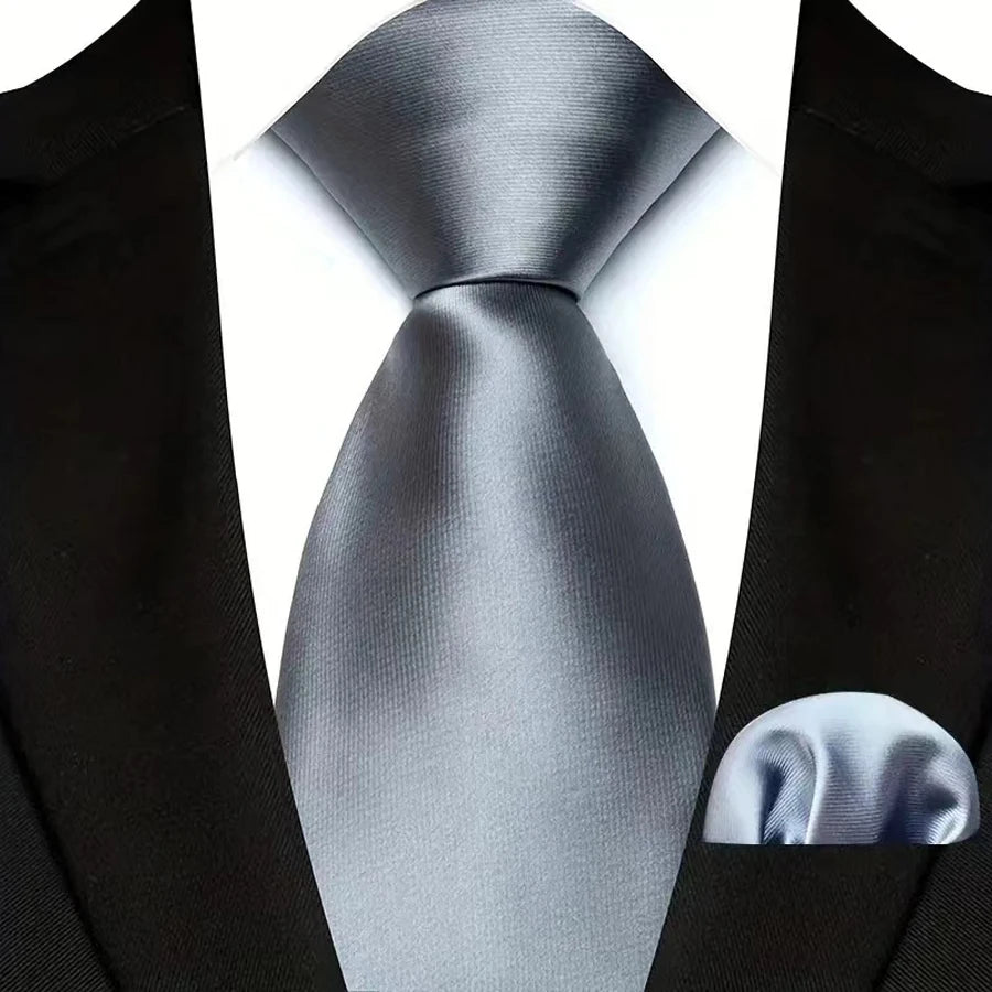 Silver Paisley Floral Stripes Neck Tie Set Handkerchief