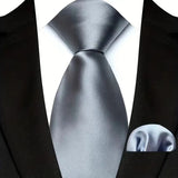 Silver Paisley Floral Stripes Neck Tie Set Handkerchief