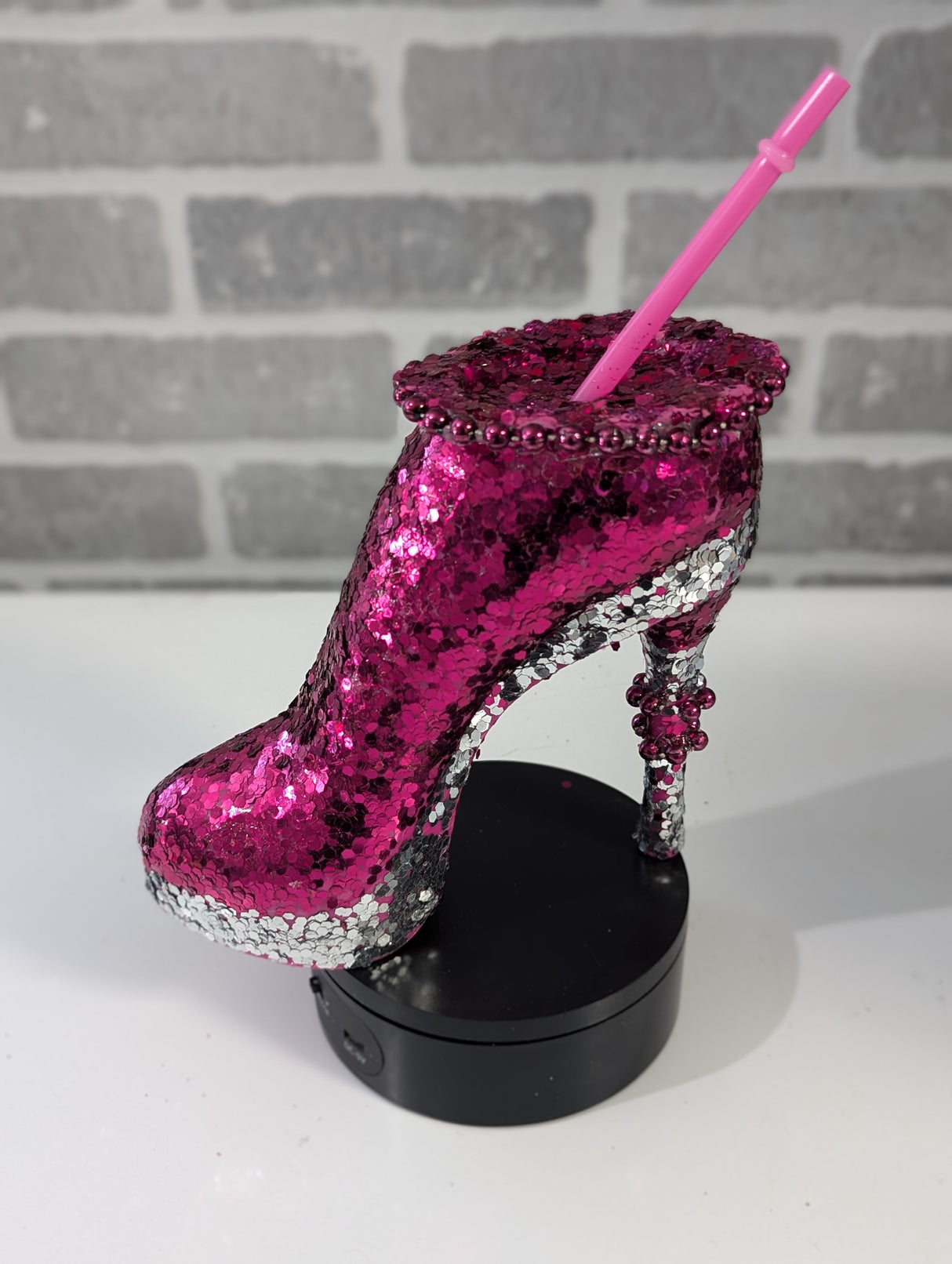 Silver Pink Stiletto Heel Tumbler Cup