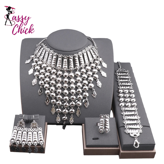 Silver Plated Tassels Wedding Jewelry Set Sassy Chick Logo