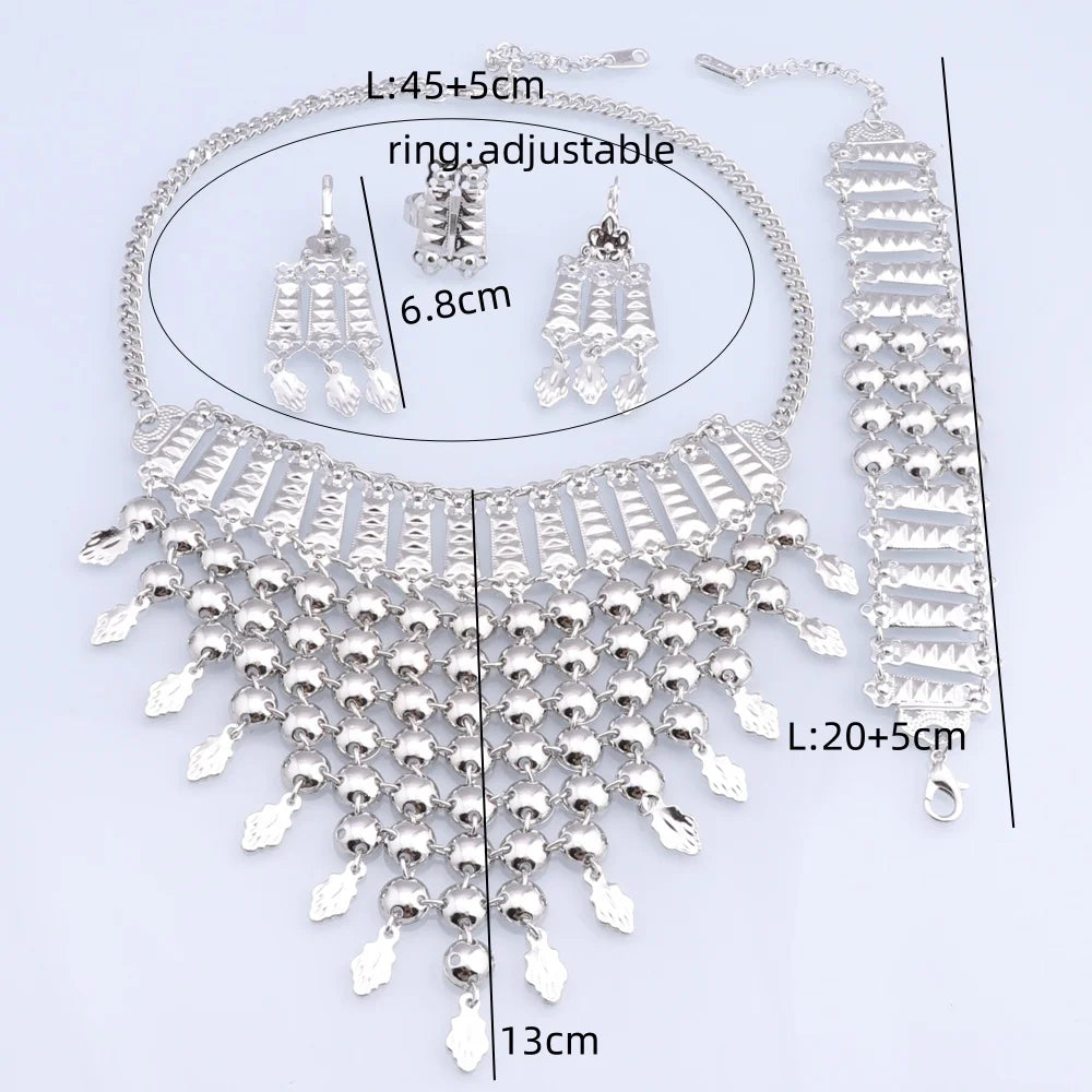 Size of Silver Plated Tassels Wedding Jewelry Set