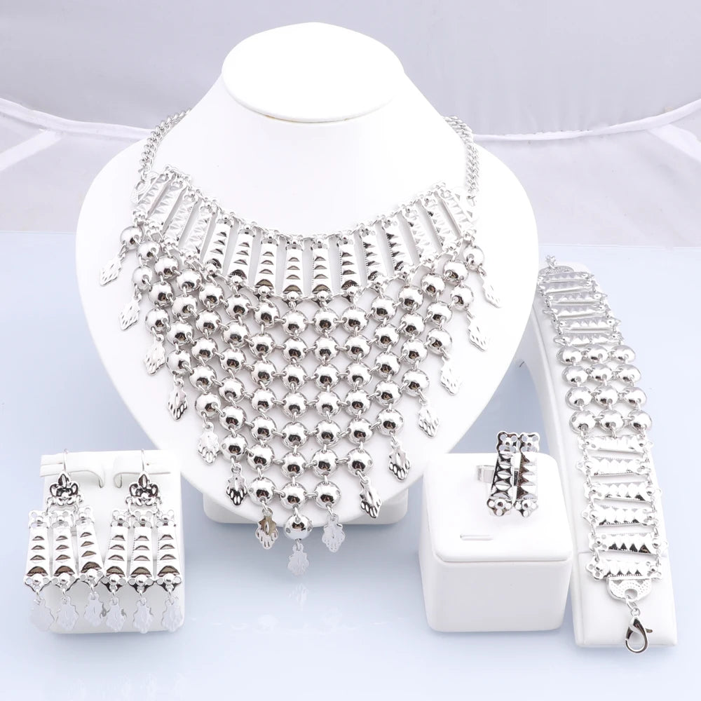 Silver Plated Tassels Wedding Jewelry Set
