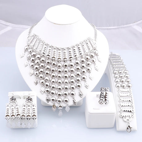 Silver Plated Tassels Wedding Jewelry Set