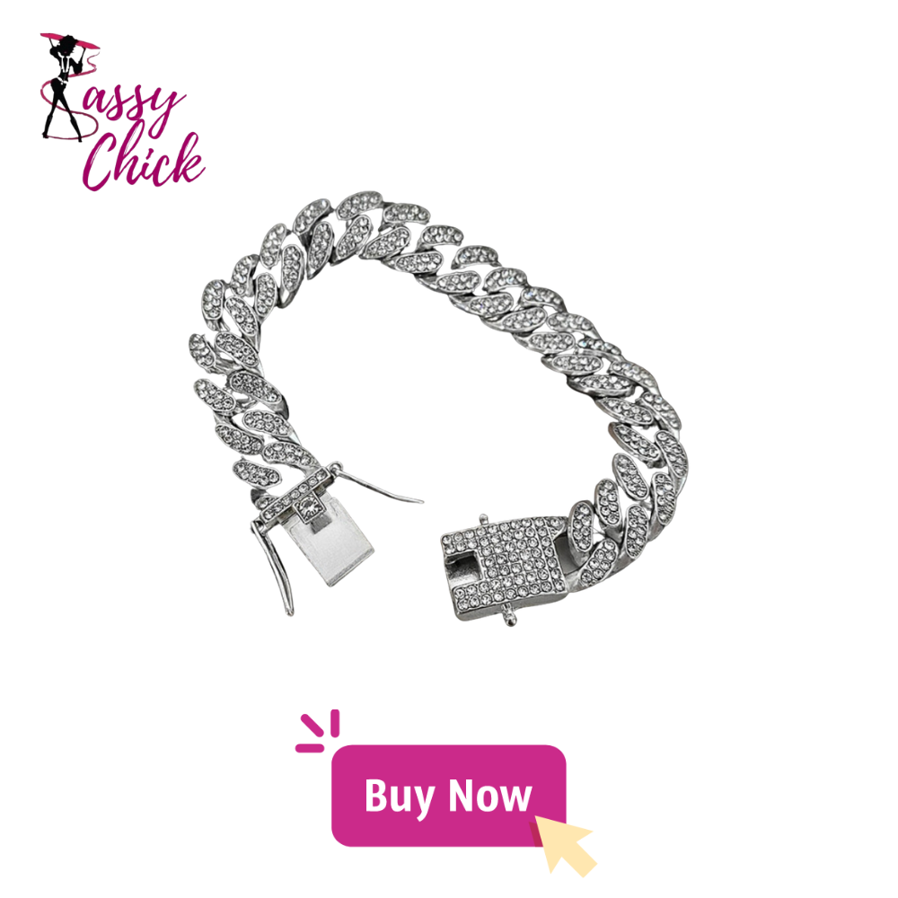 Silver Rhinestones Cuban Thick Chain Bracelet