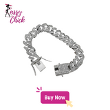 Silver Rhinestones Cuban Thick Chain Bracelet