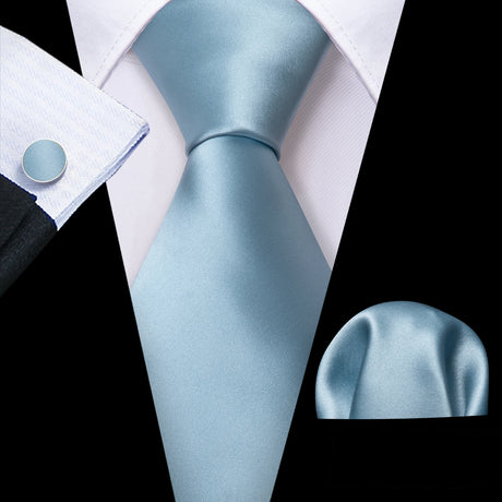 Sky Blue Hanky Cufflinks Set Jacquard Cyan Teal