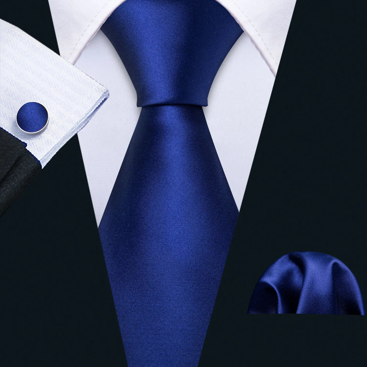 Sky Blue Hanky Cufflinks Set Jacquard Cyan Teal