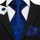 Sky Blue Hanky Cufflinks Set Jacquard Cyan Teal
