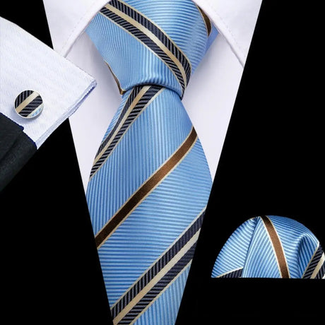Sky Blue Hanky Cufflinks Set Jacquard Cyan Teal