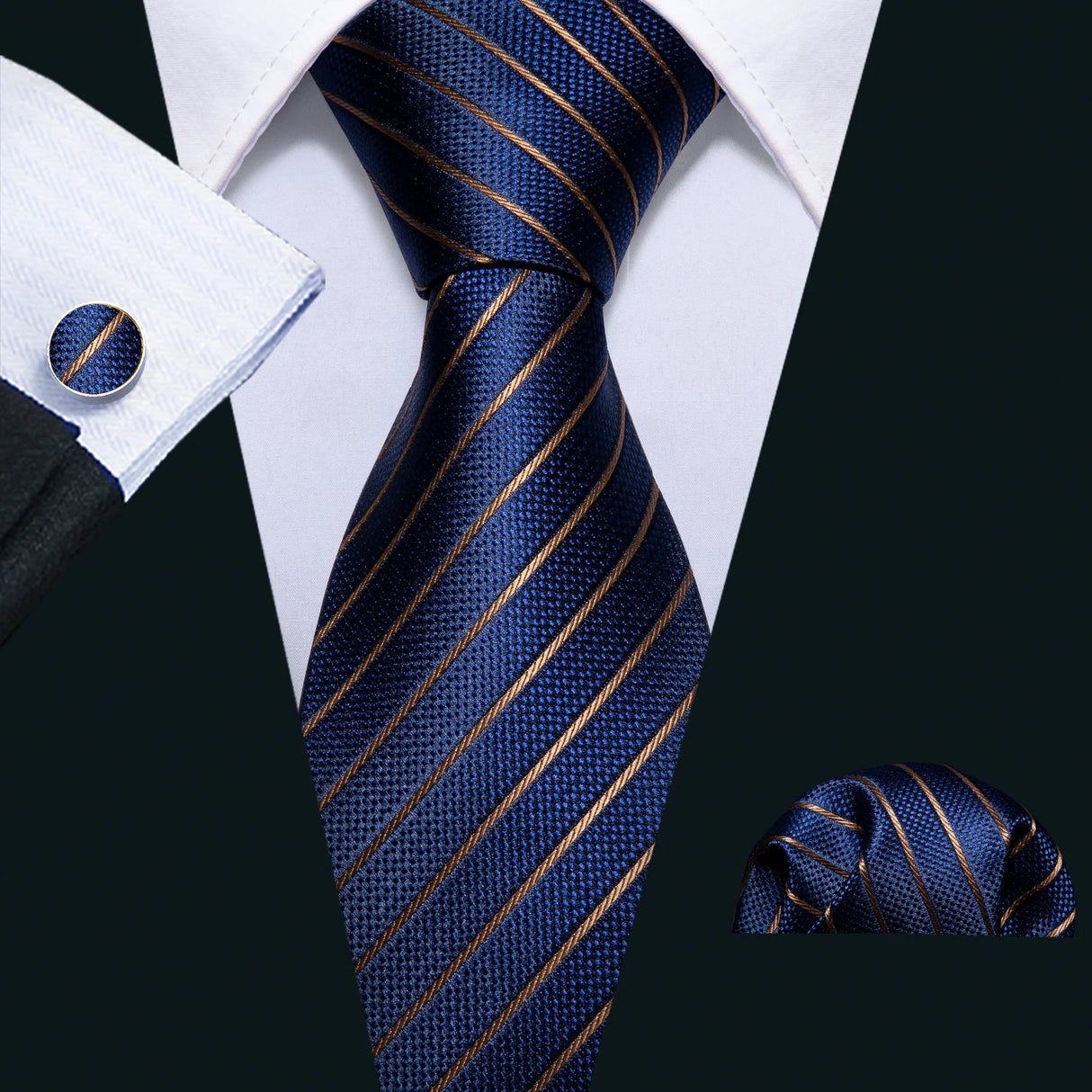 Sky Blue Hanky Cufflinks Set Jacquard Cyan Teal