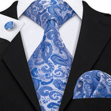 Sky Blue Hanky Cufflinks Set Jacquard Cyan Teal