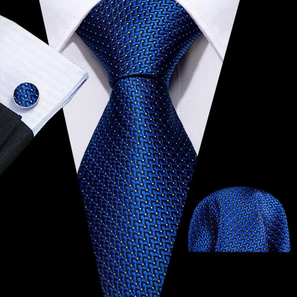 Sky Blue Hanky Cufflinks Set Jacquard Cyan Teal
