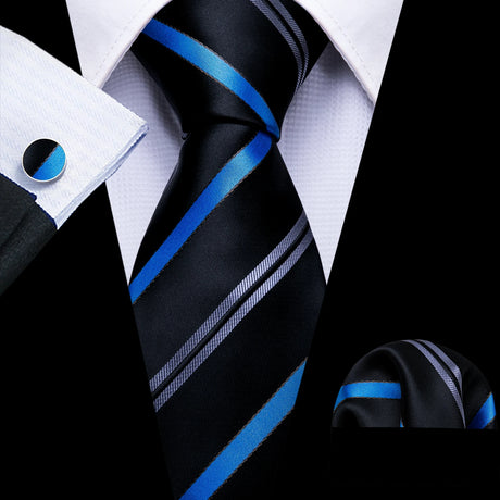 Sky Blue Hanky Cufflinks Set Jacquard Cyan Teal