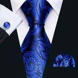 Sky Blue Hanky Cufflinks Set Jacquard Cyan Teal