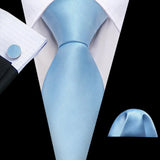 Sky Blue Hanky Cufflinks Set Jacquard Cyan Teal