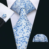 Sky Blue Hanky Cufflinks Set Jacquard Cyan Teal