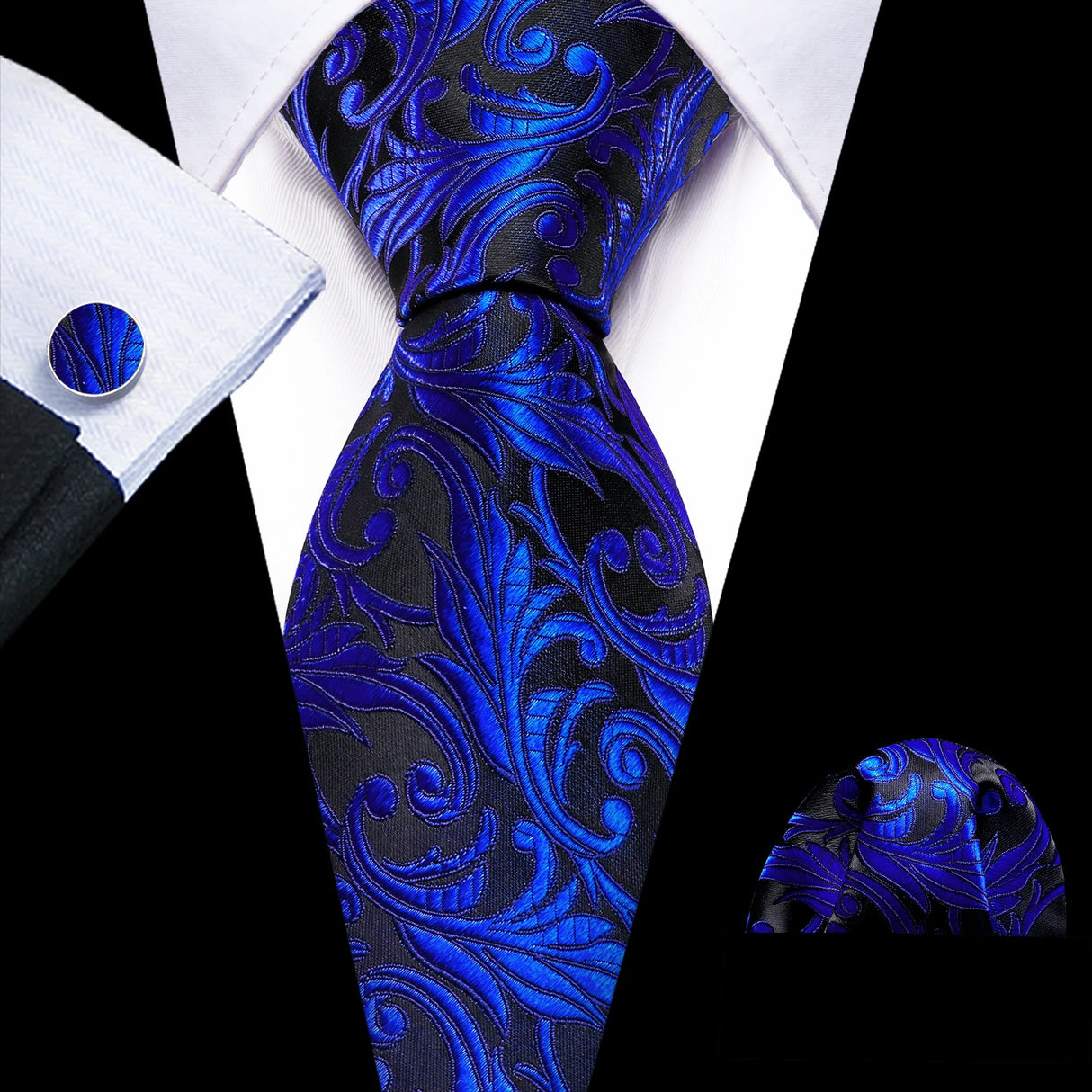 Sky Blue Hanky Cufflinks Set Jacquard Cyan Teal