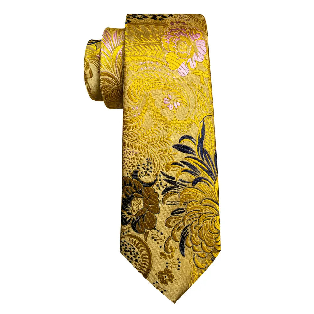 gold black flower pattern necktie 