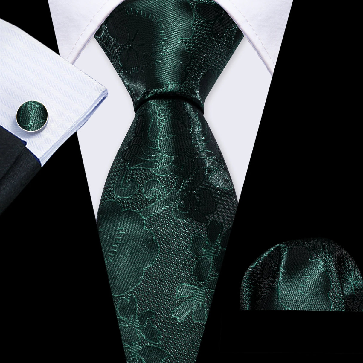 dark green flower pattern necktie set