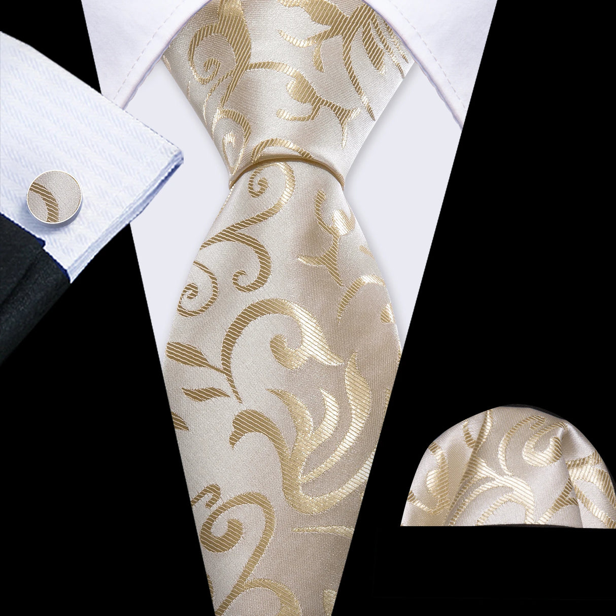 brown leaves pattern necktie set
