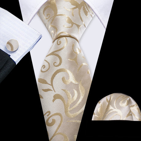 brown leaves pattern necktie set