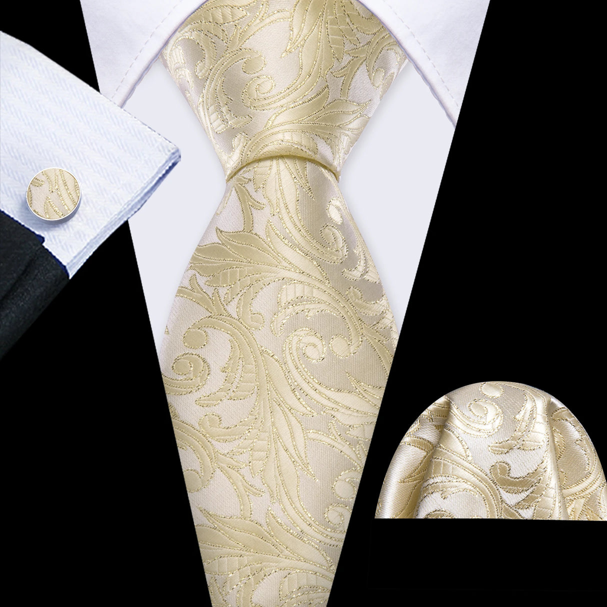 brown leaves pattern necktie set