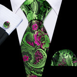 green pink flower pattern necktie set