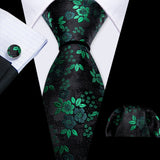 black green flower pattern necktie set 