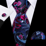 red blue black flower pattern necktie set