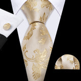 brown leaves pattern necktie set