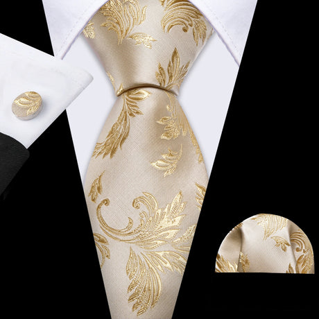 brown leaves pattern necktie set