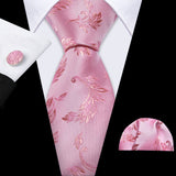 pink leaves pattern necktie set
