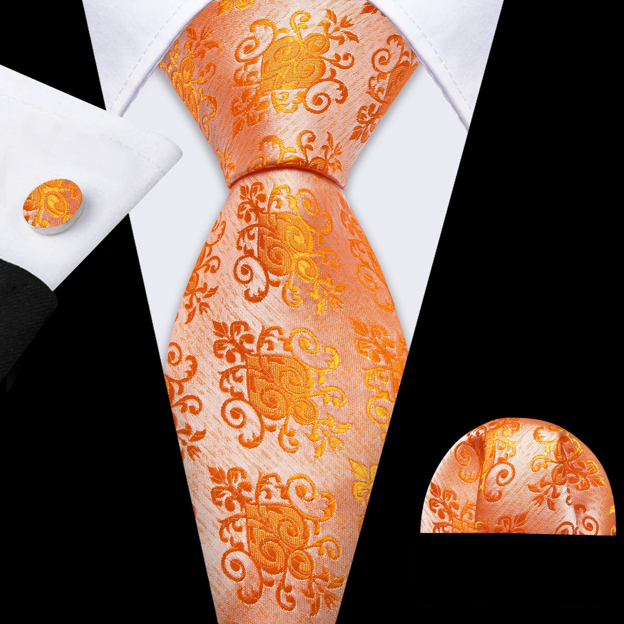 orange flower pattern necktie set
