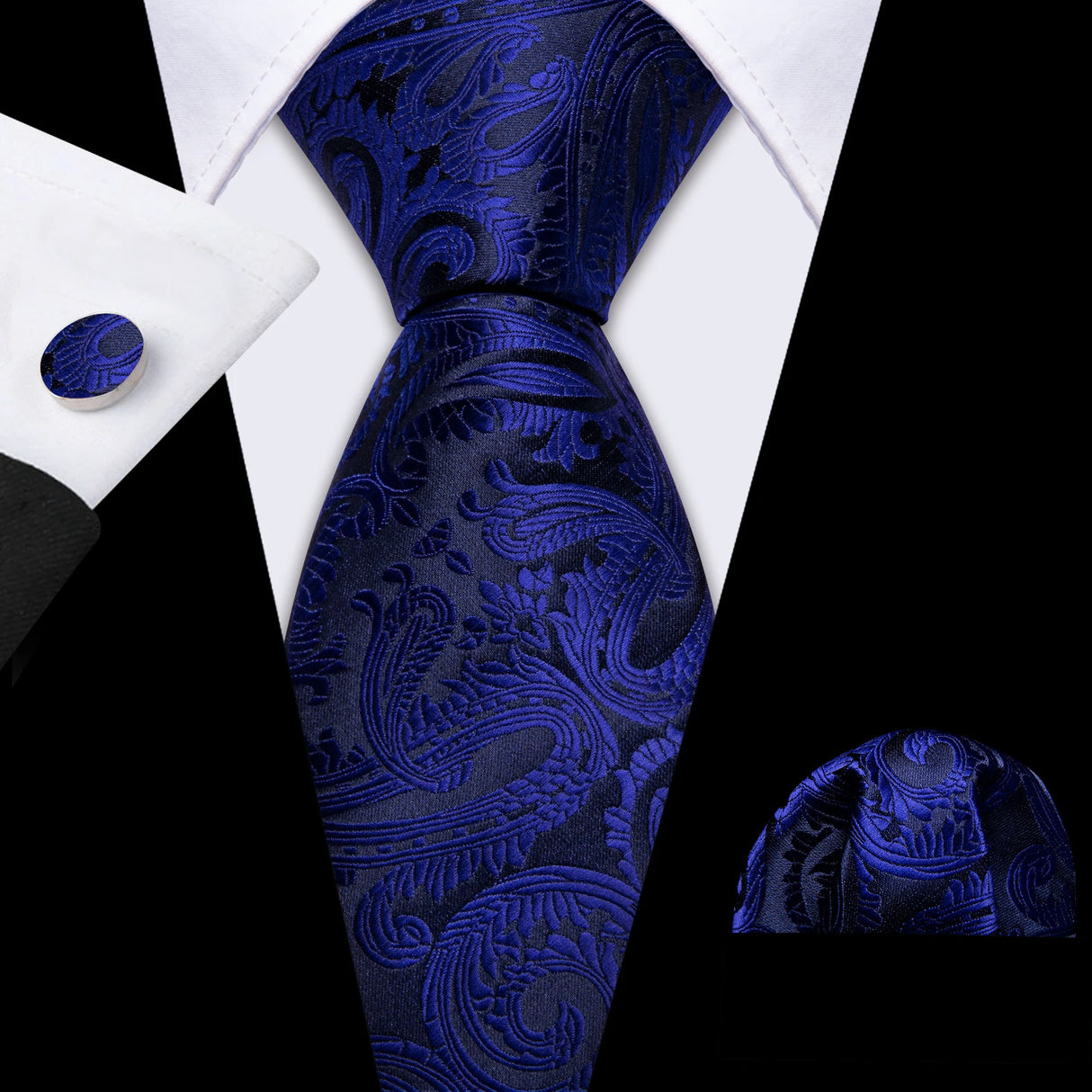 blue black flower pattern necktie set