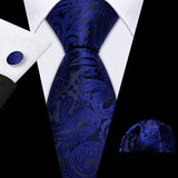 blue black flower pattern necktie set