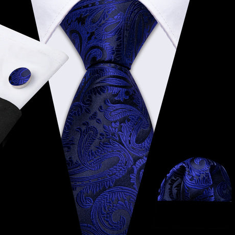 blue black flower pattern necktie set