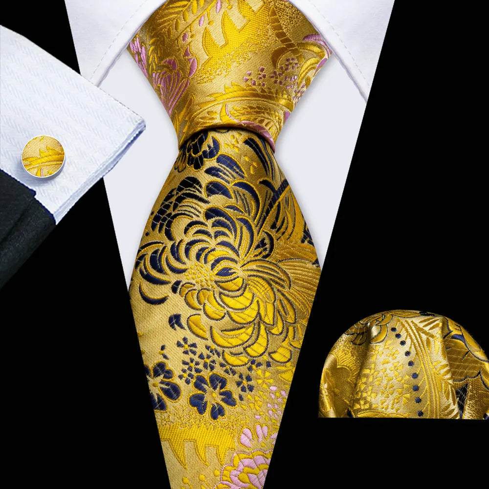 black gold flower pattern necktie set
