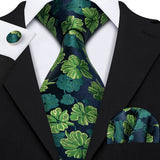 green flower pattern necktie set
