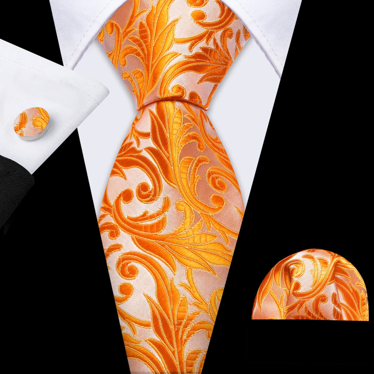 orange leaves pattern necktie set