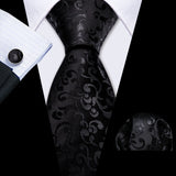 black flower pattern necktie set