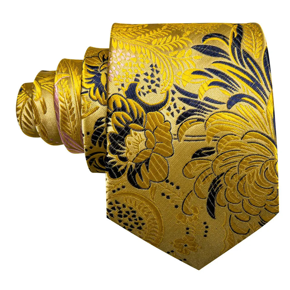 gold black flower pattern necktie set