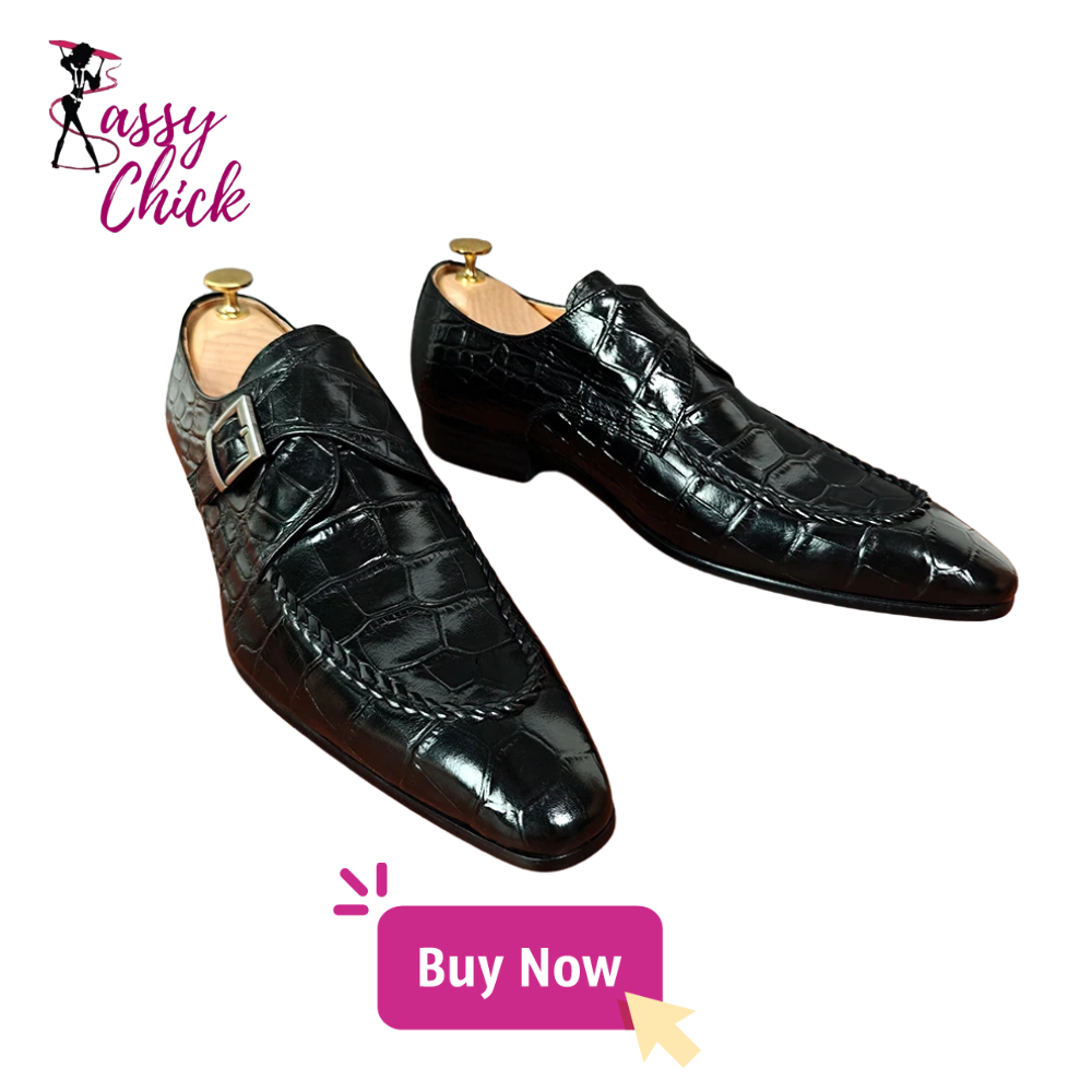 Slip-On Crocodile Woven Pattern Leather Shoes