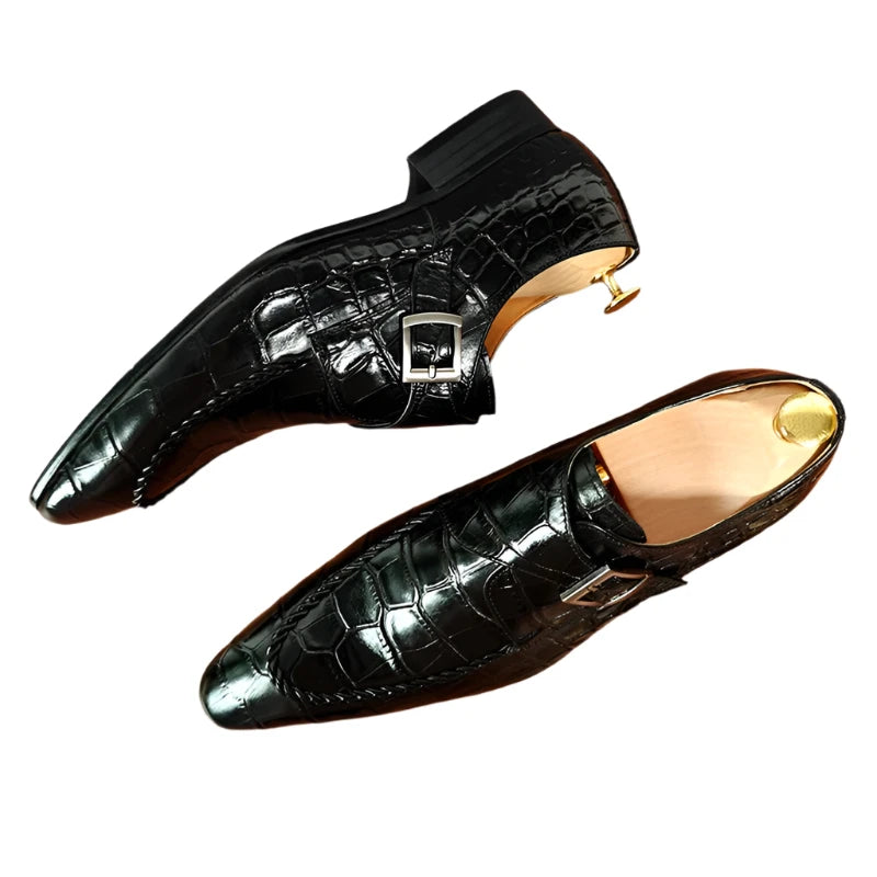 Slip-On Crocodile Woven Pattern Leather Shoes